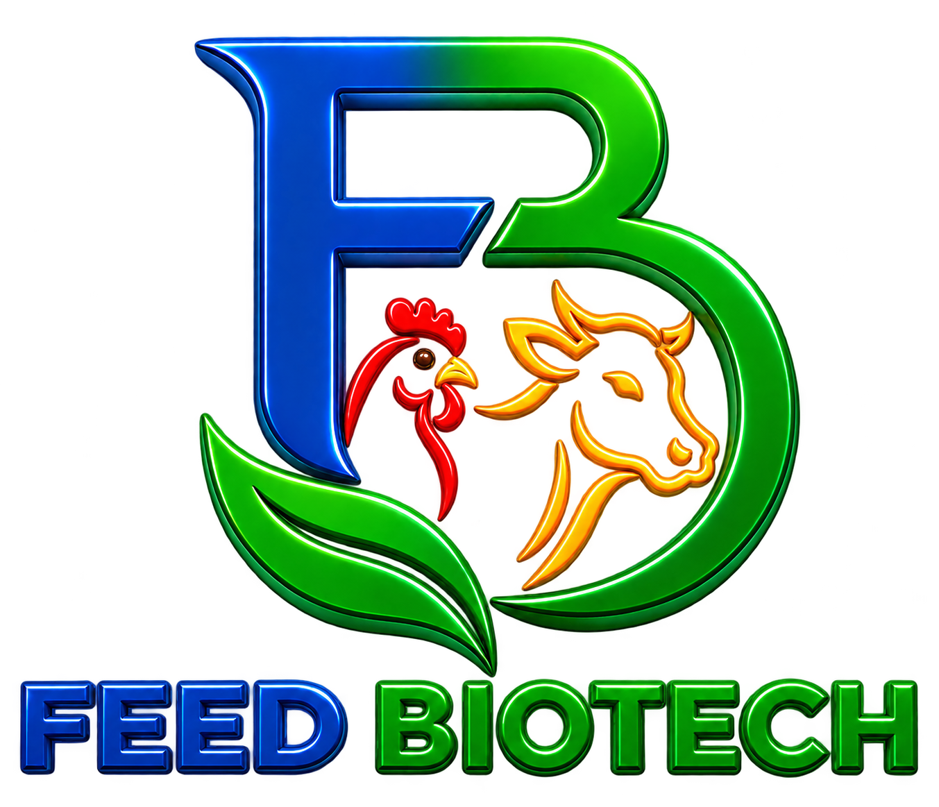 Feed Biotech logo icon featuring a rooster, cow, and green leaf
